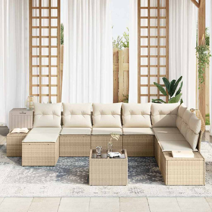 Havesofa Sæt med pude 9 pcs Beige polyrattan