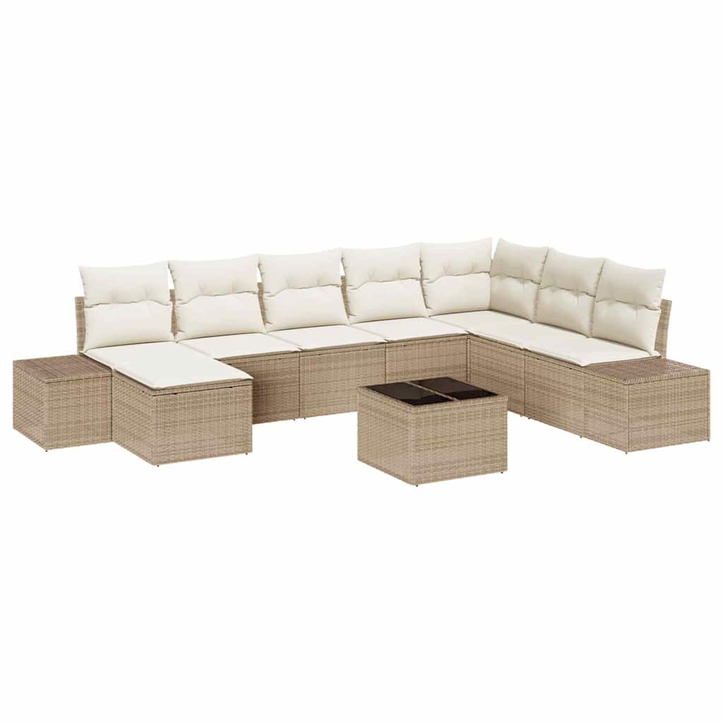 Havesofa Sæt med pude 9 pcs Beige polyrattan