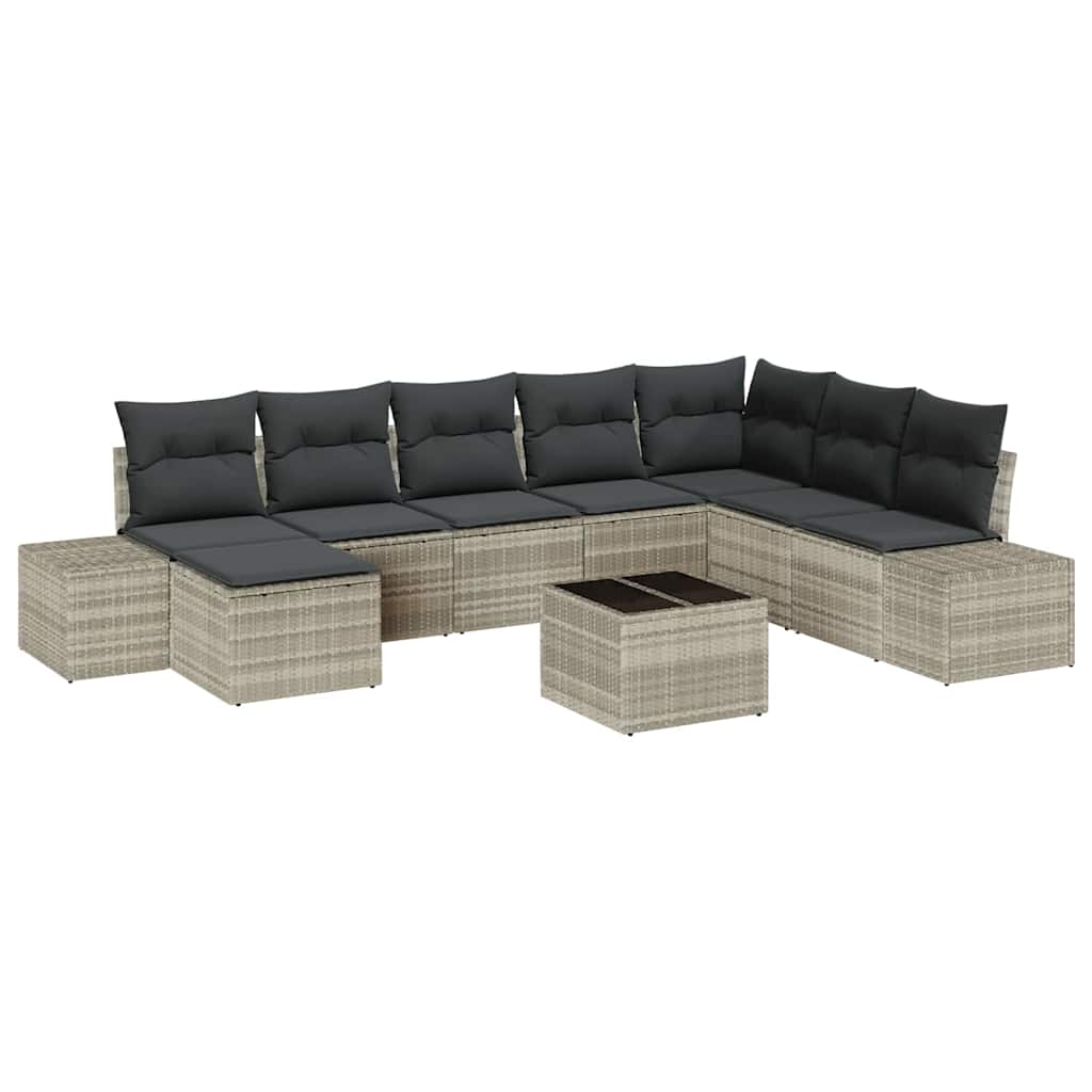 Havesofa Sæt med pude 9 pcs Lysegrå polyrattan