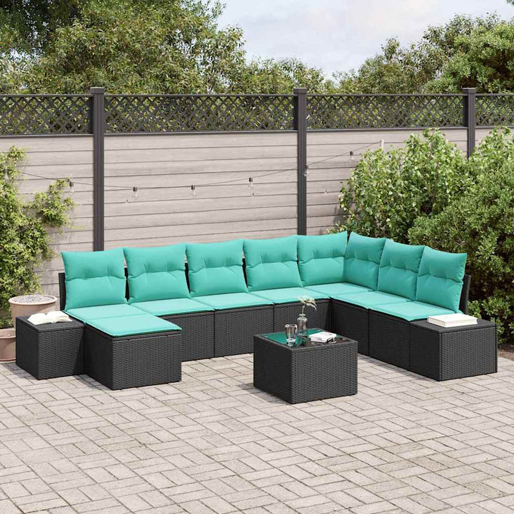 Havesofa Sæt 9 stk. Sort polyrattan