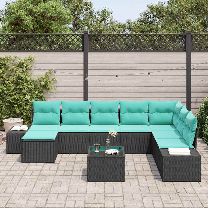 Havesofa Sæt 9 stk. Sort polyrattan