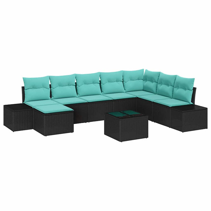 Havesofa Sæt 9 stk. Sort polyrattan
