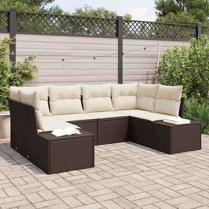 Havesofa Sæt med pude 6 pcs Brun polyrattan