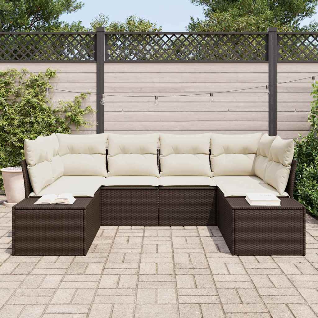 Havesofa Sæt med pude 6 pcs Brun polyrattan