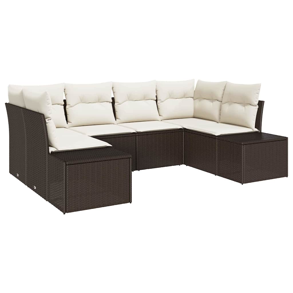 Havesofa Sæt med pude 6 pcs Brun polyrattan