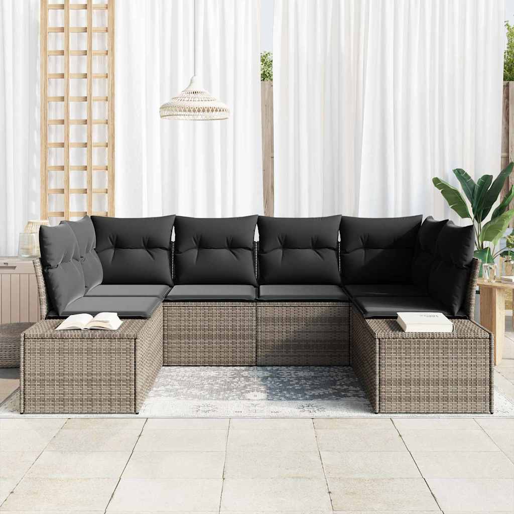 Havesofa Sæt med pude 6 pcs Grå polyrattan