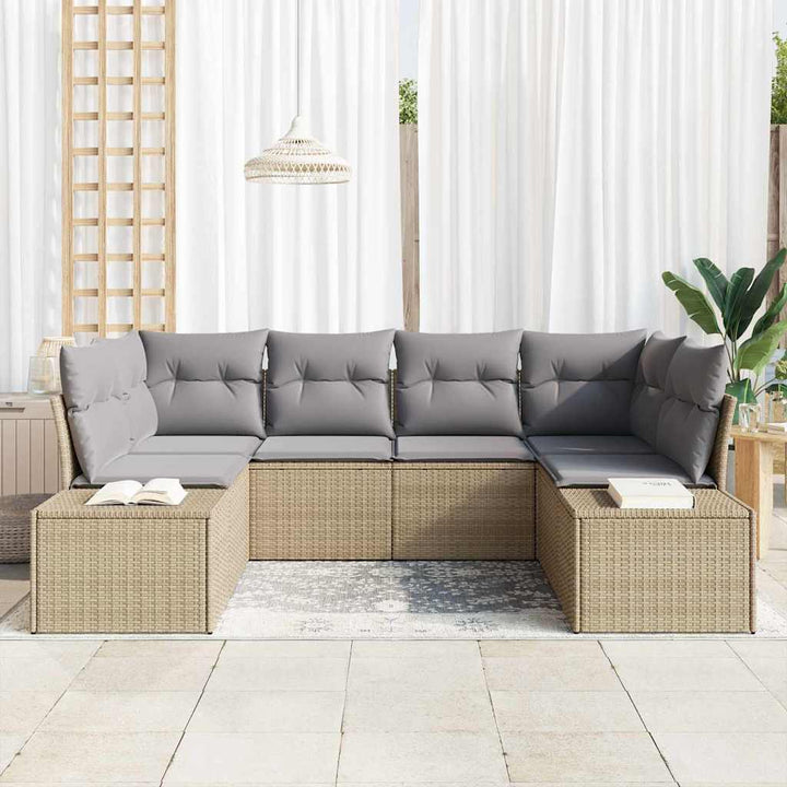 Havesofa Sæt med pude 6 pcs Beige polyrattan