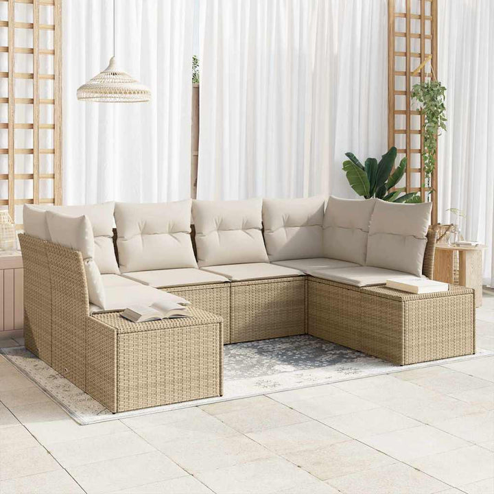 Havesofa Sæt med pude 6 pcs Beige polyrattan