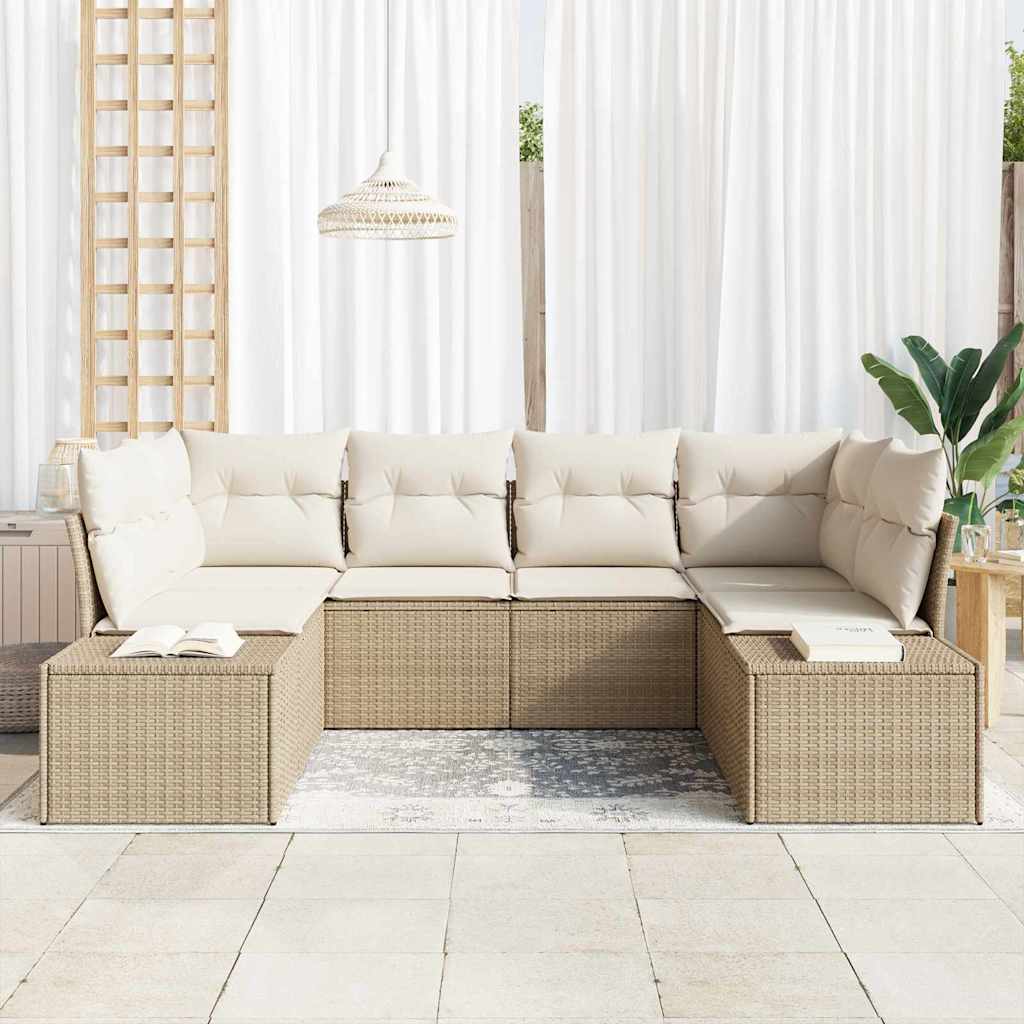 Havesofa Sæt med pude 6 pcs Beige polyrattan