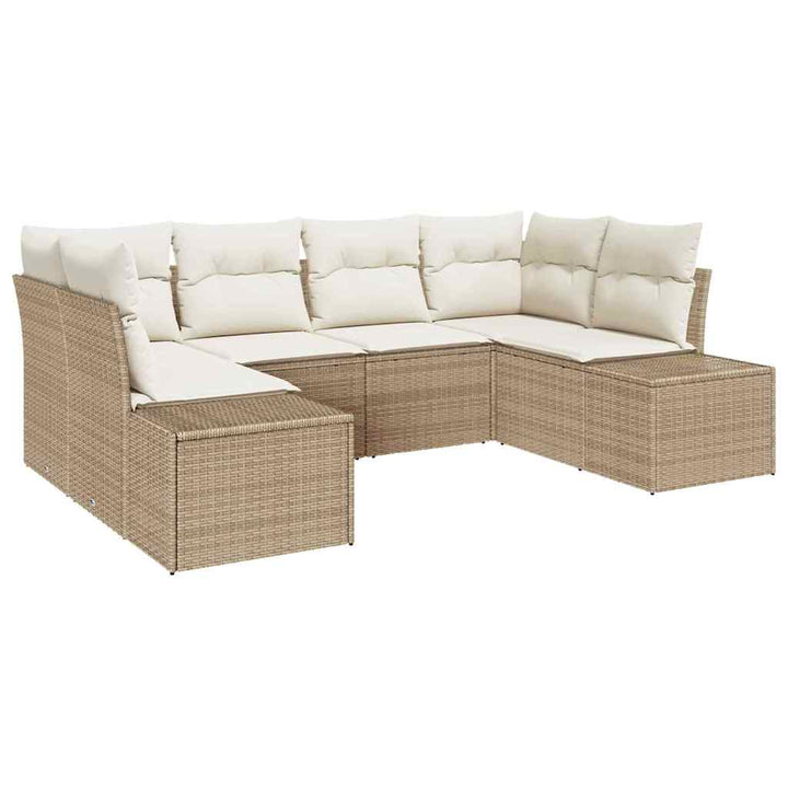 Havesofa Sæt med pude 6 pcs Beige polyrattan