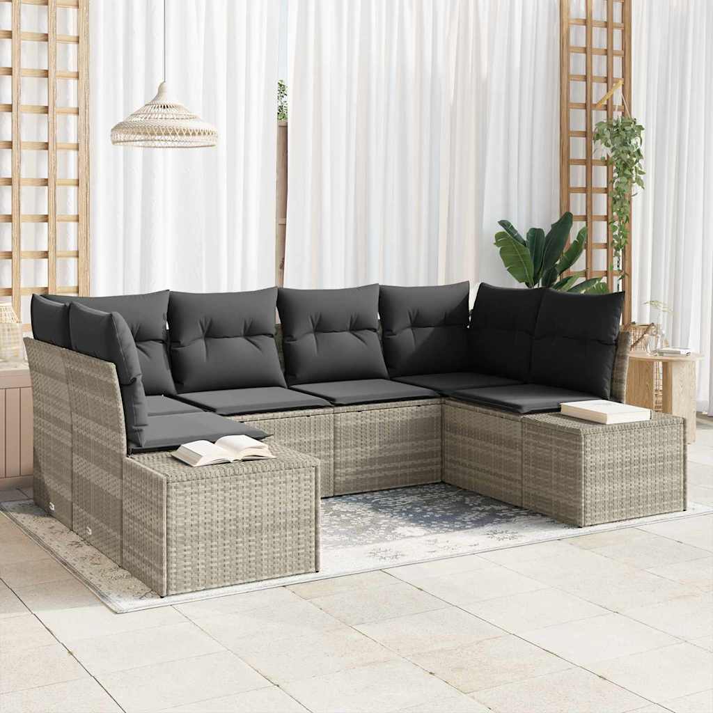 Havesofa Sæt med pude 6 pcs Lysegrå polyrattan