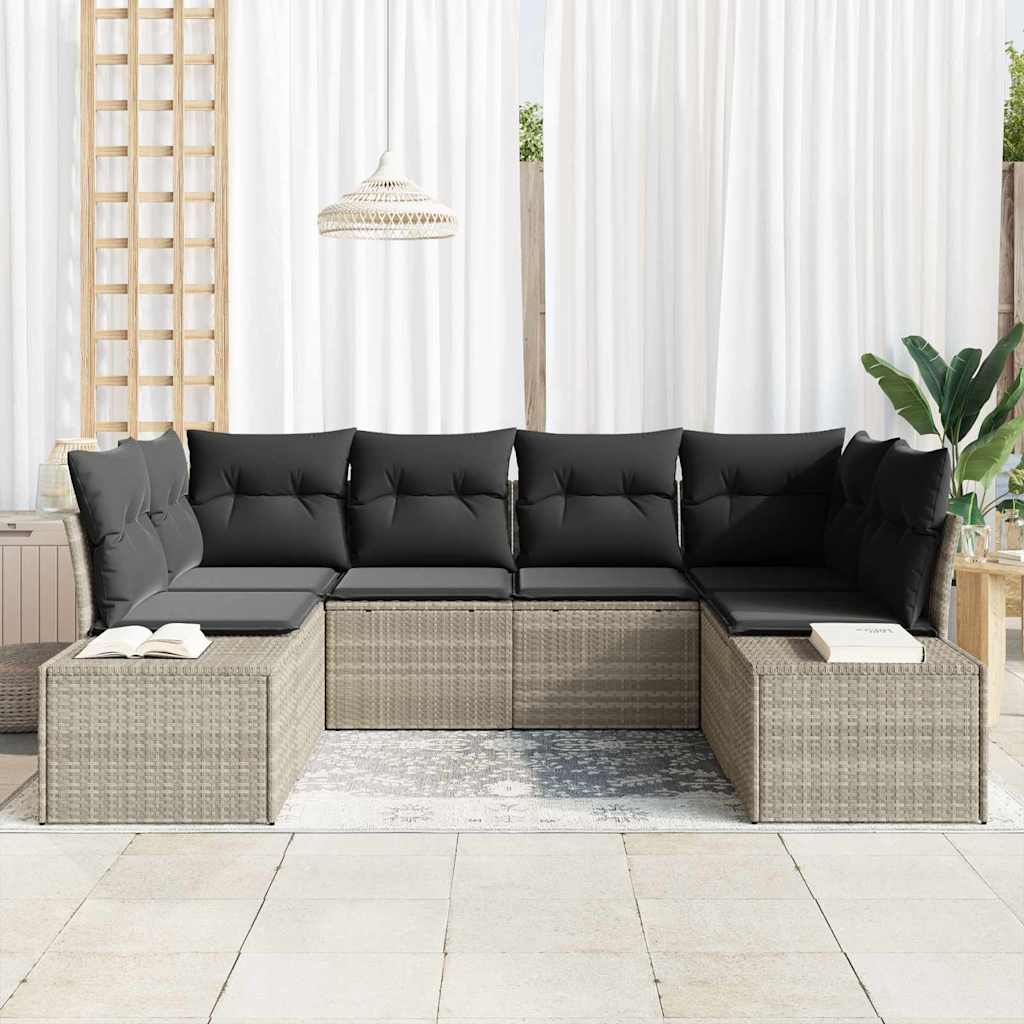 Havesofa Sæt med pude 6 pcs Lysegrå polyrattan