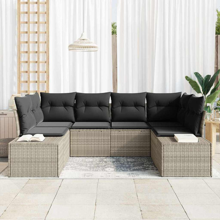 Havesofa Sæt med pude 6 pcs Lysegrå polyrattan