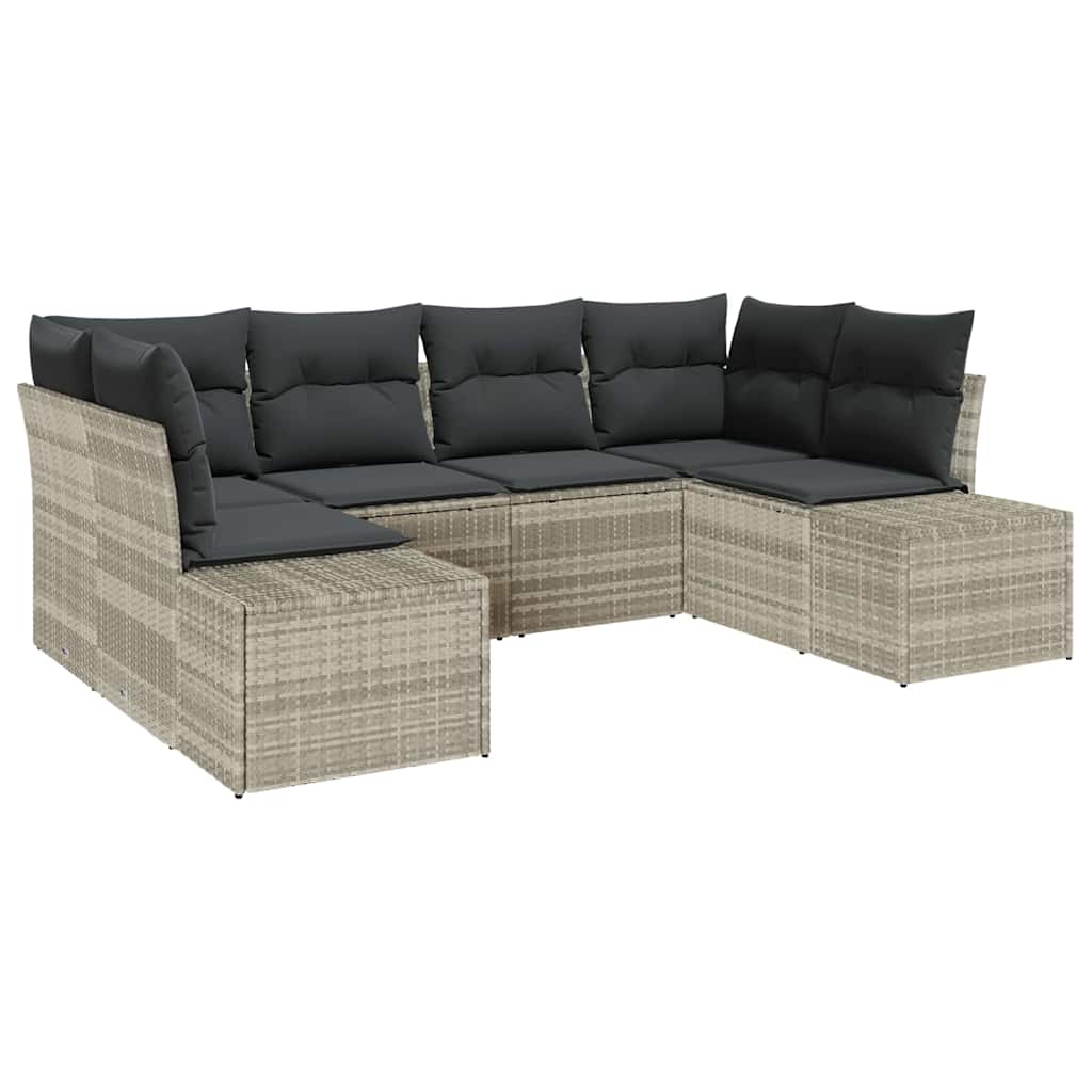 Havesofa Sæt med pude 6 pcs Lysegrå polyrattan