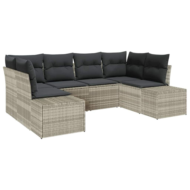 Havesofa Sæt med pude 6 pcs Lysegrå polyrattan