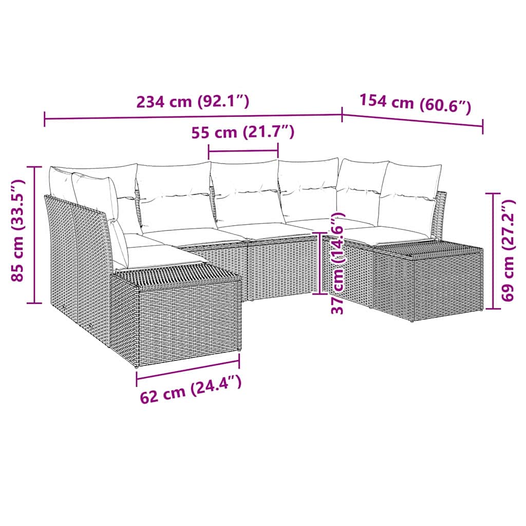 Havesofa Sæt med pude 6 pcs Lysegrå polyrattan