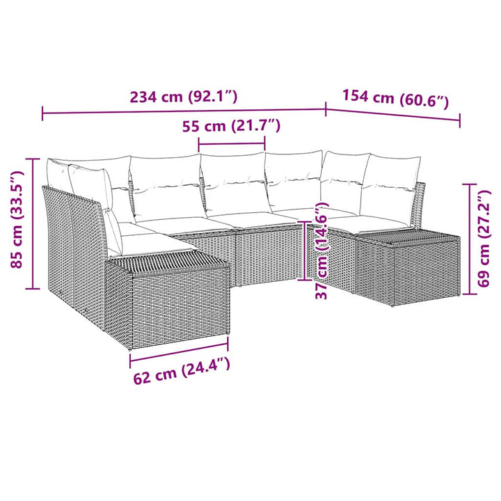 Havesofa Sæt med pude 6 pcs Lysegrå polyrattan