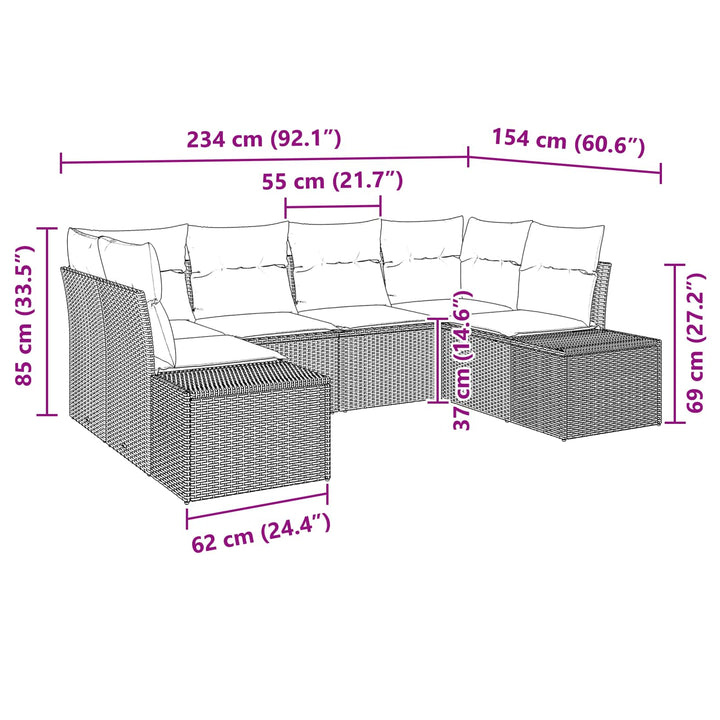 Havesofa Sæt med pude 6 pcs Brun polyrattan