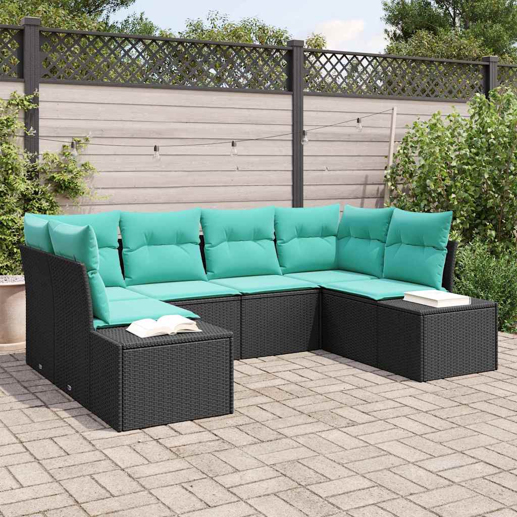 Havesofa Sæt 6 stk. Sort polyrattan
