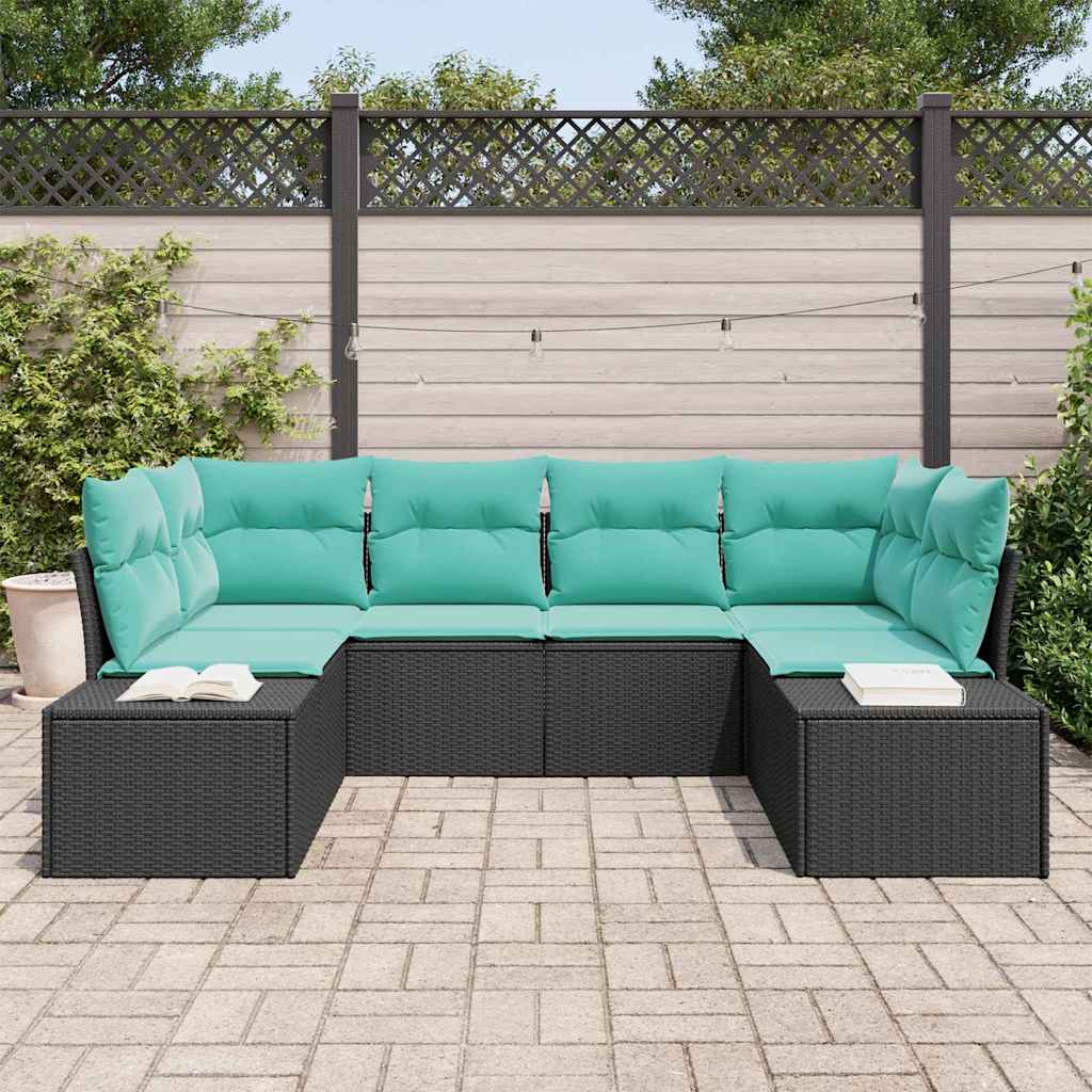 Havesofa Sæt 6 stk. Sort polyrattan