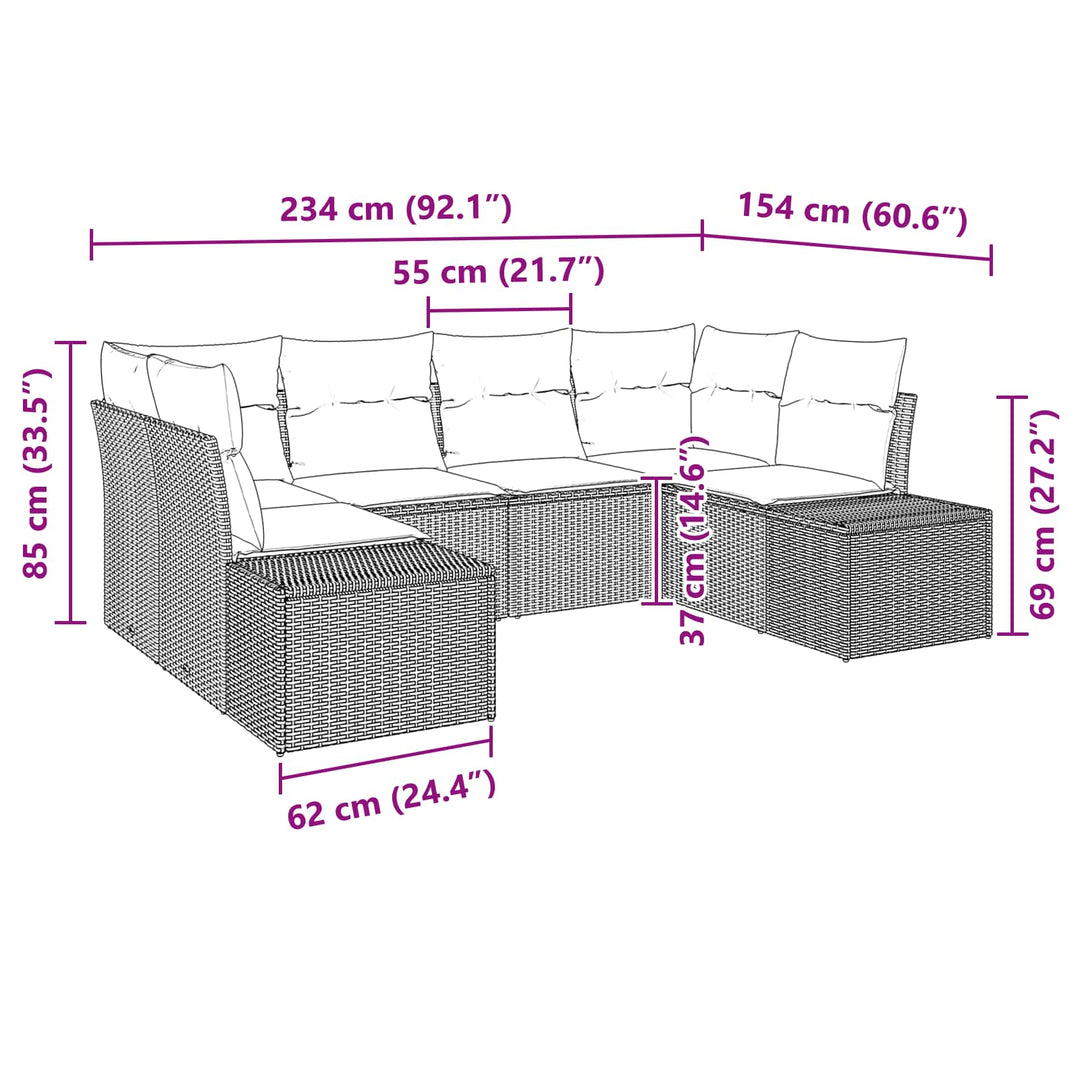 Havesofa Sæt 6 stk. Sort polyrattan