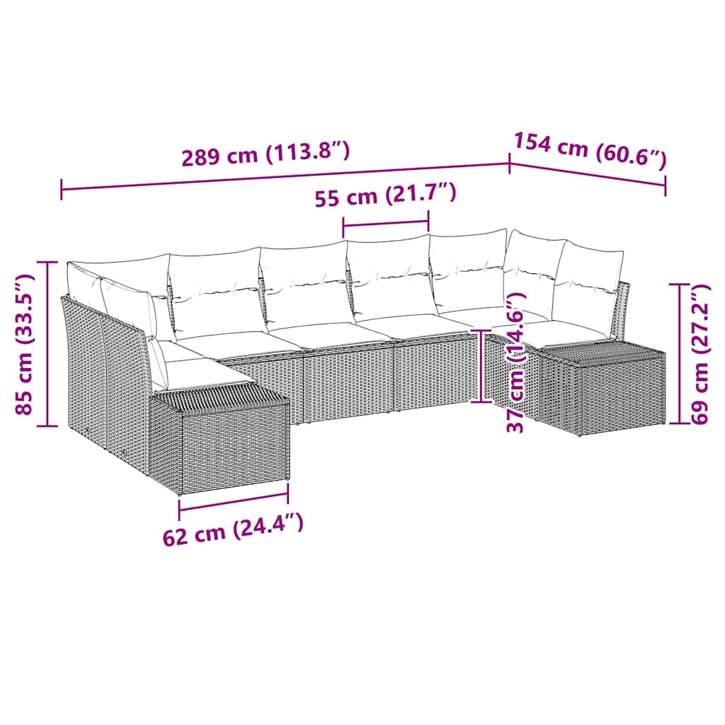 Havesofa Sæt 7 stk. Sort polyrattan