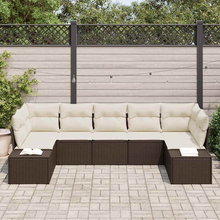 Havesofa Sæt med pude 7 pcs Brun polyrattan