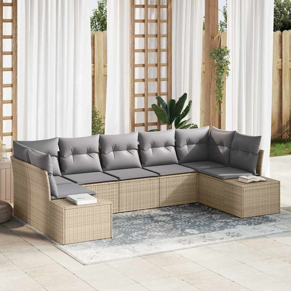 Havesofa Sæt med pude 7 pcs Beige polyrattan