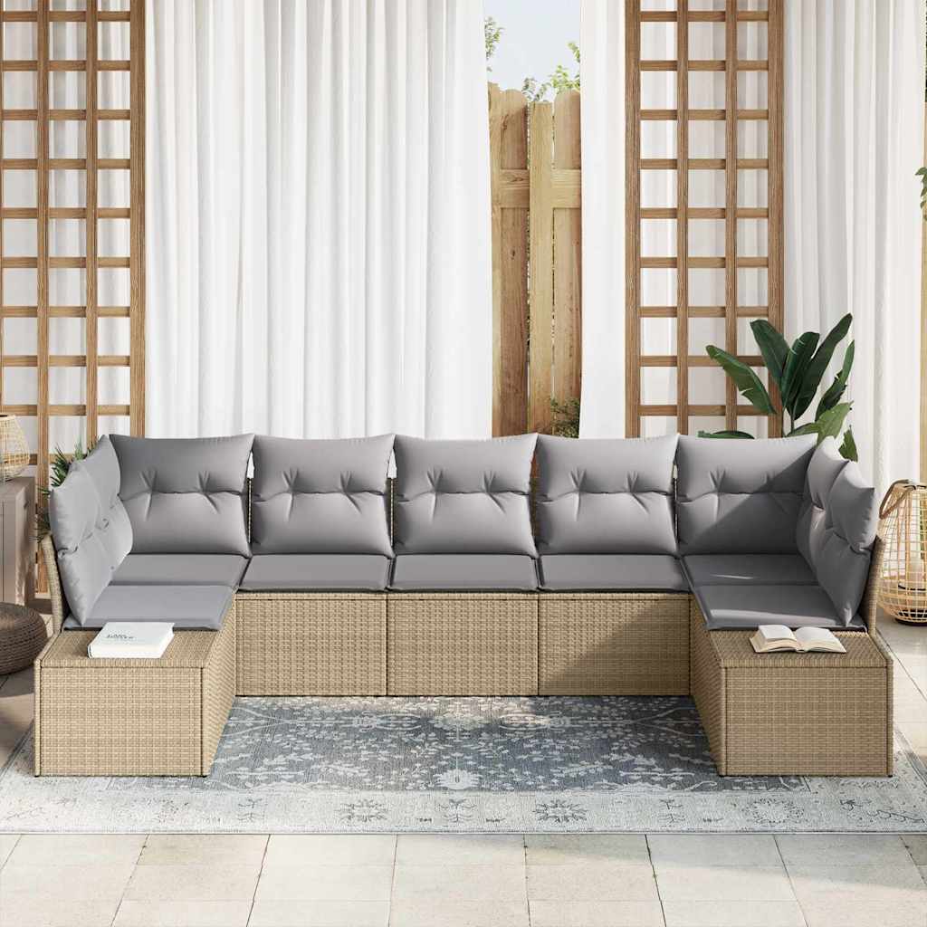 Havesofa Sæt med pude 7 pcs Beige polyrattan