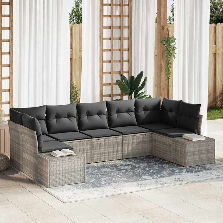 Havesofa Sæt med pude 7 pcs Lysegrå polyrattan