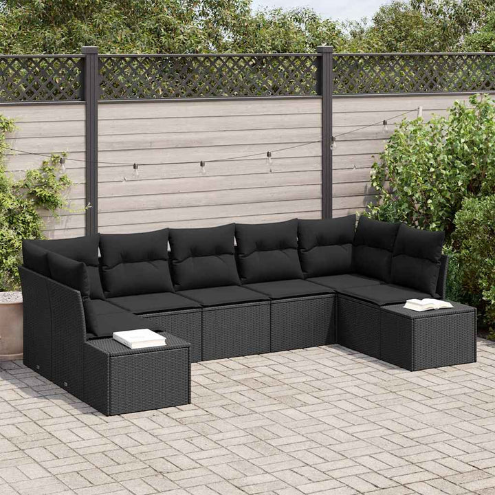 Havesofa Sæt med pude 7 pcs Sort polyrattan