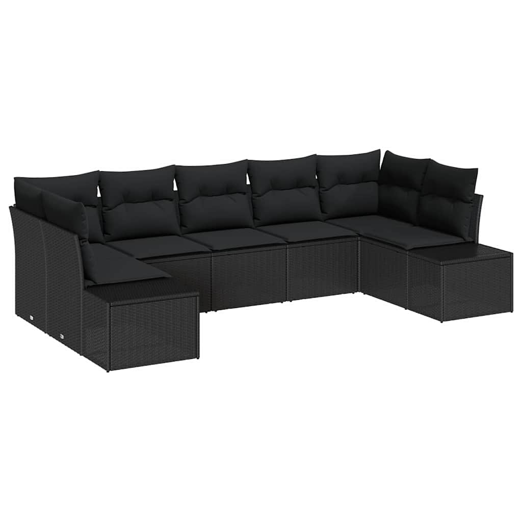 Havesofa Sæt med pude 7 pcs Sort polyrattan