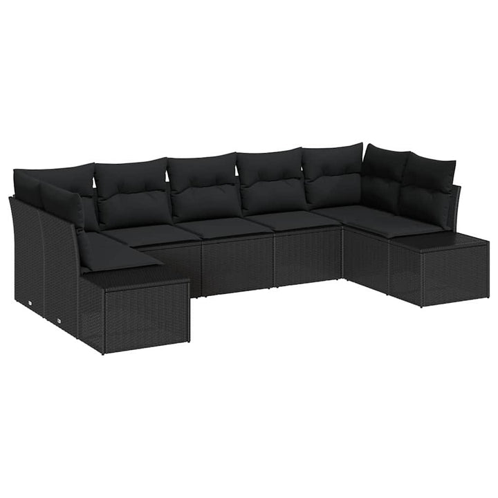 Havesofa Sæt med pude 7 pcs Sort polyrattan