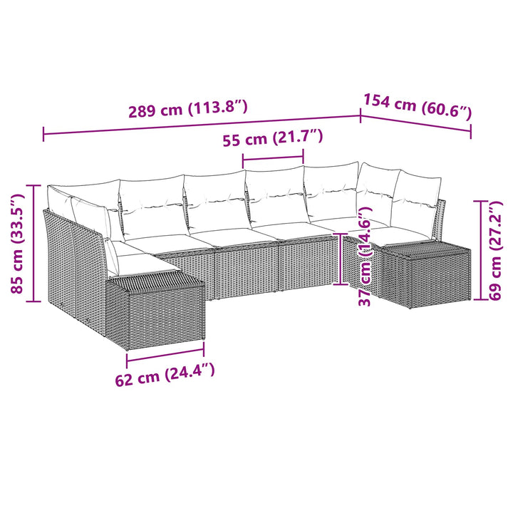 Havesofa Sæt med pude 7 pcs Brun polyrattan
