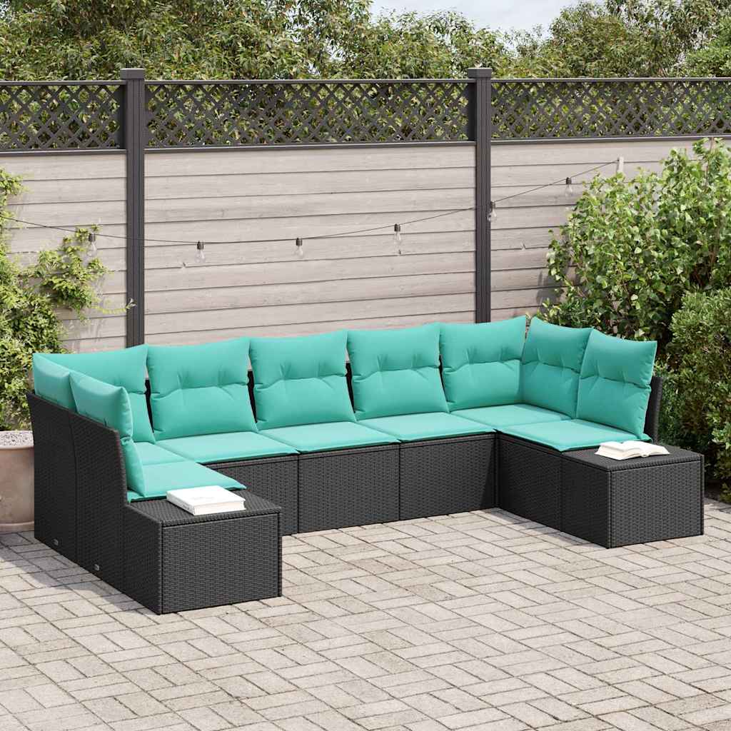 Havesofa Sæt 7 stk. Sort polyrattan