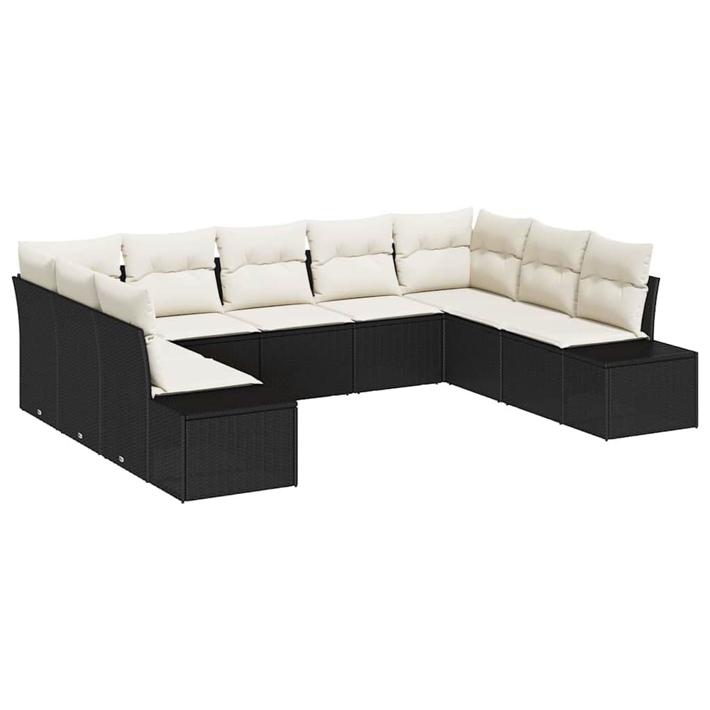 Havesofa Sæt med pude 9 pcs Sort polyrattan