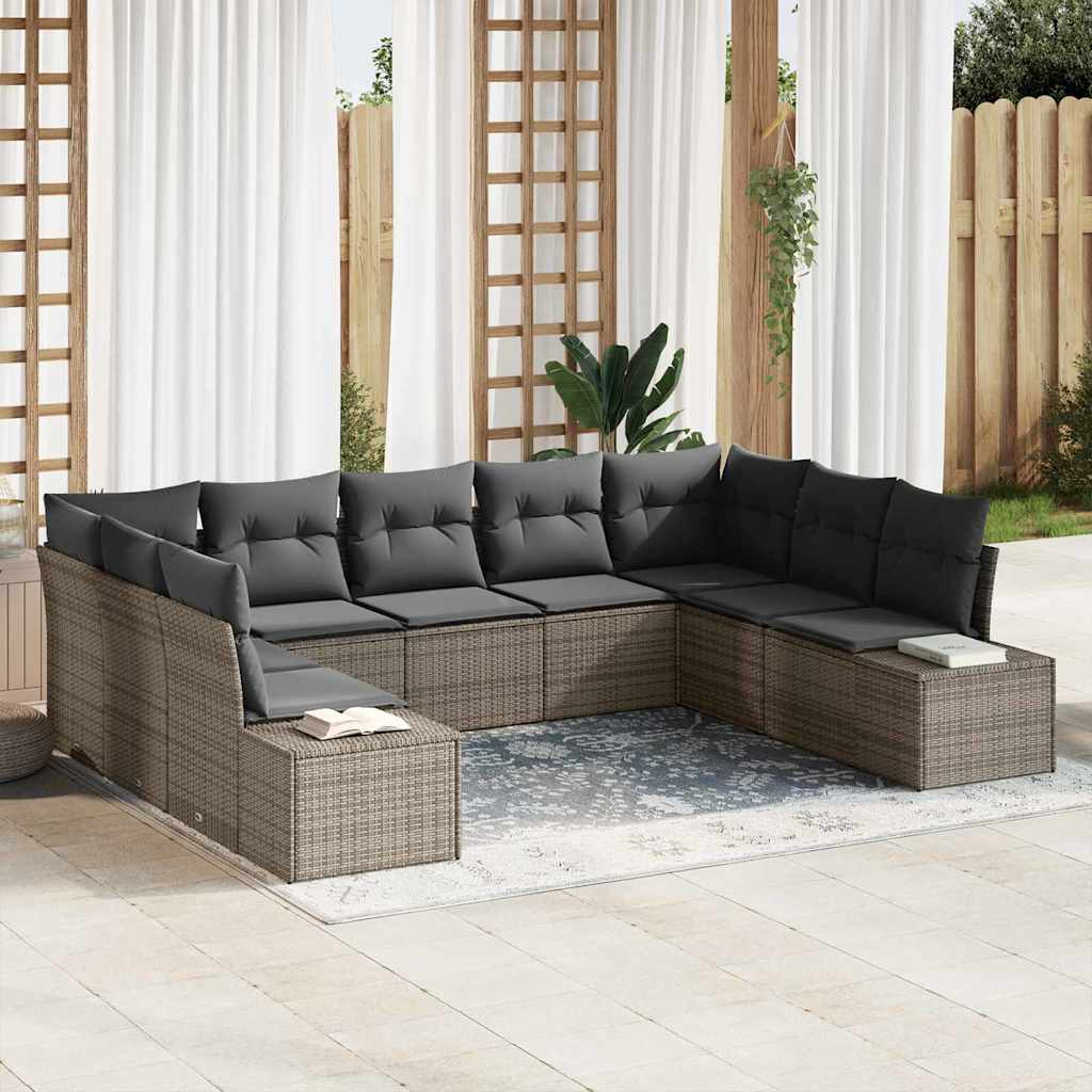 Havesofa Sæt med pude 9 pcs Grå polyrattan