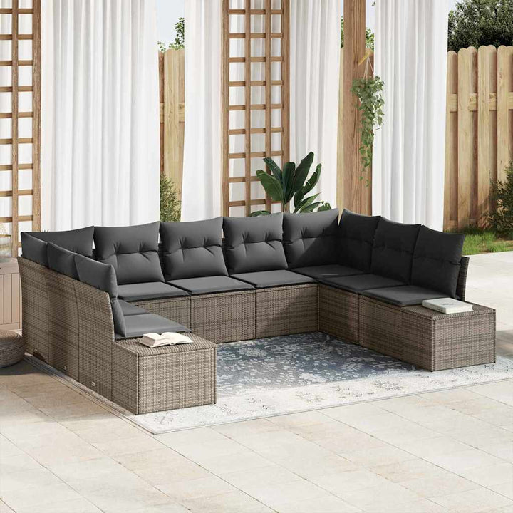 Havesofa Sæt med pude 9 pcs Grå polyrattan