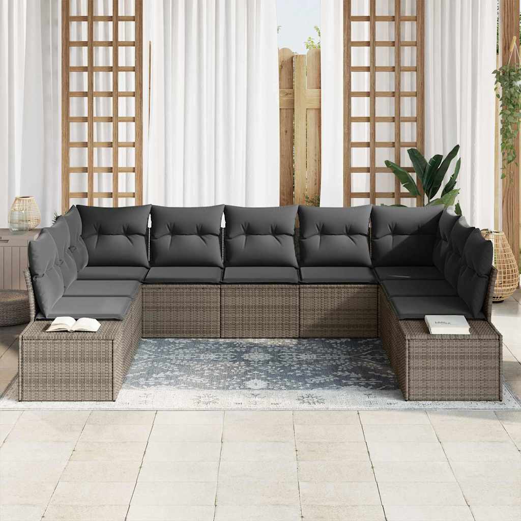 Havesofa Sæt med pude 9 pcs Grå polyrattan