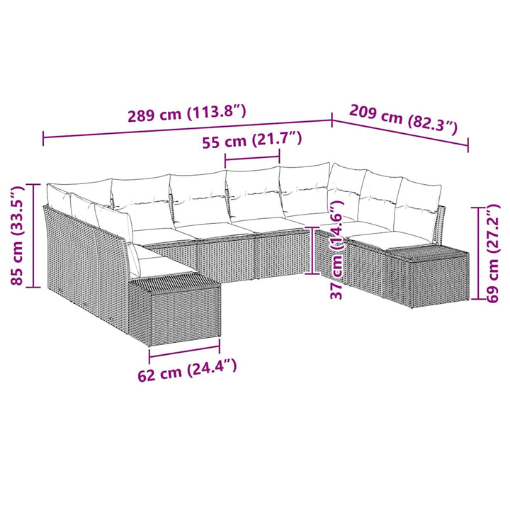 Havesofa Sæt med pude 9 pcs Lysegrå polyrattan
