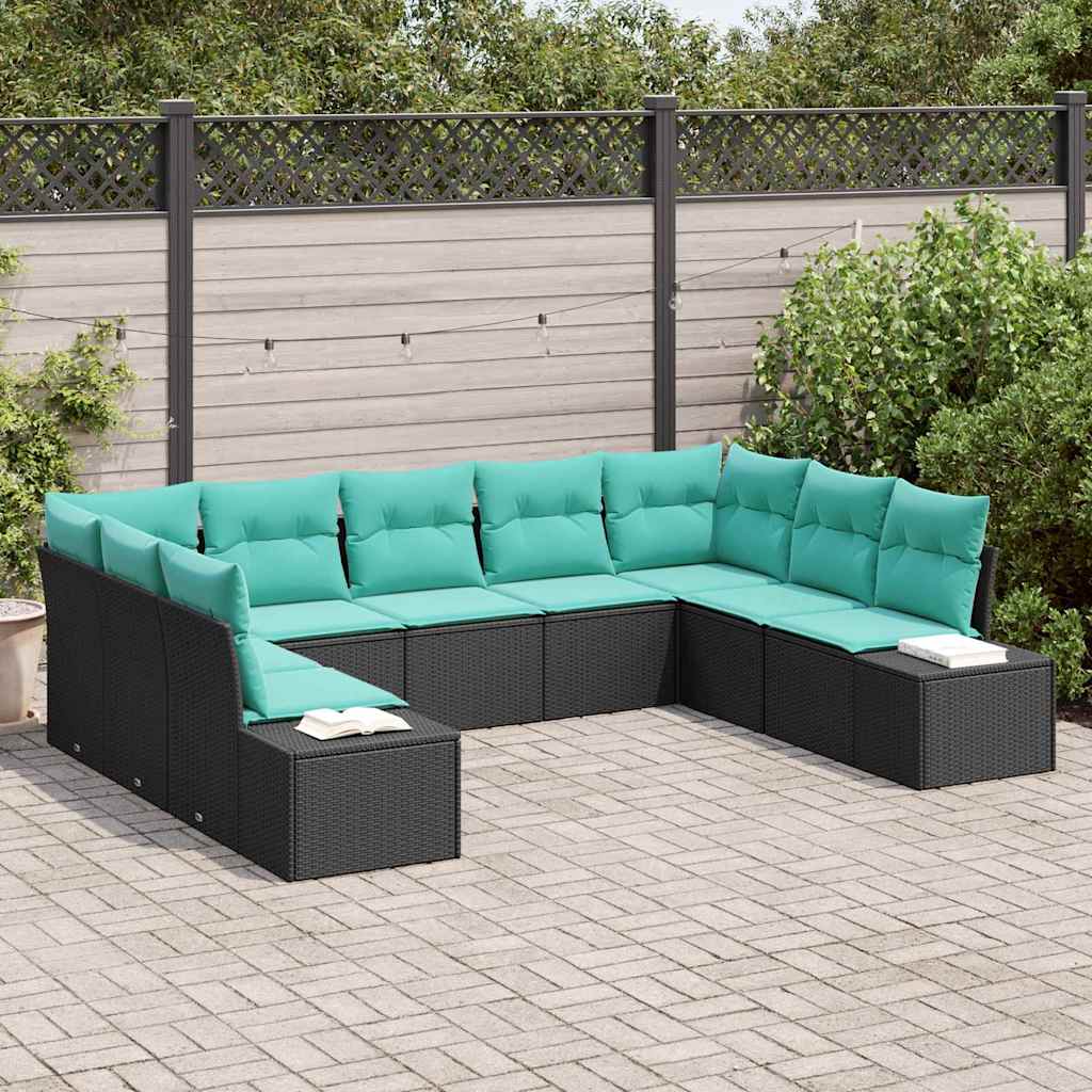Havesofa Sæt 9 stk. Sort polyrattan