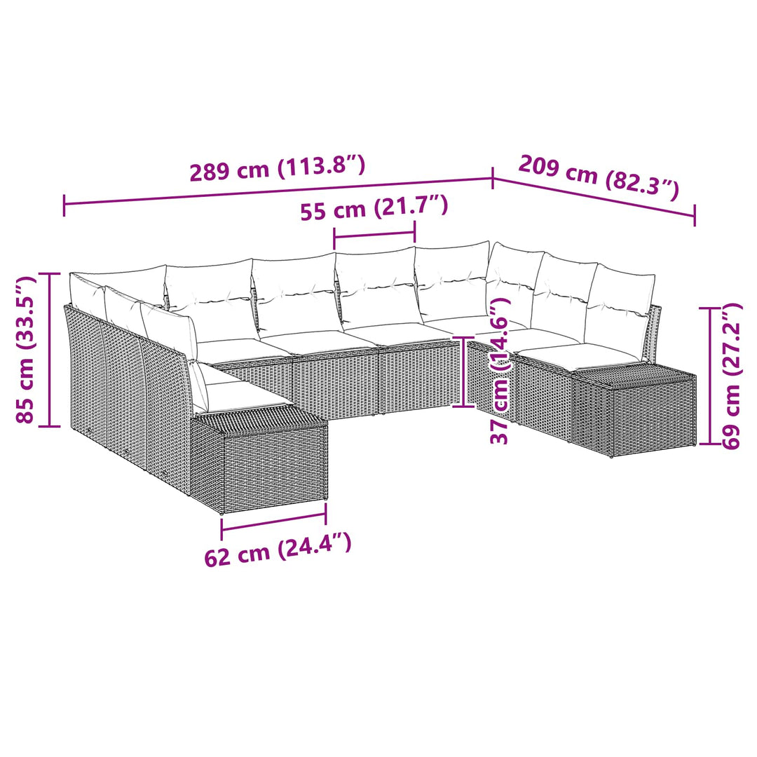 Havesofa Sæt 9 stk. Sort polyrattan