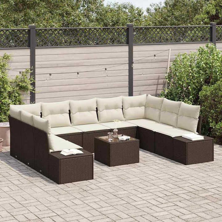 Havesofa Sæt med pude 10 pcs Brun polyrattan