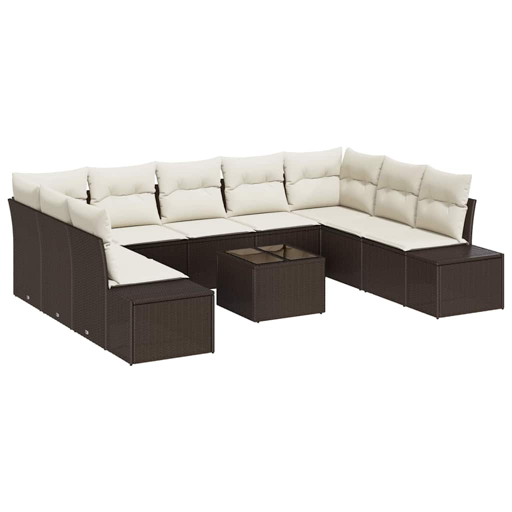 Havesofa Sæt med pude 10 pcs Brun polyrattan