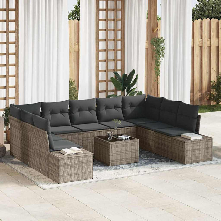 Havesofa Sæt med pude 10 pcs Grå polyrattan
