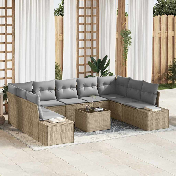 Havesofa Sæt med pude 10 pcs Beige polyrattan