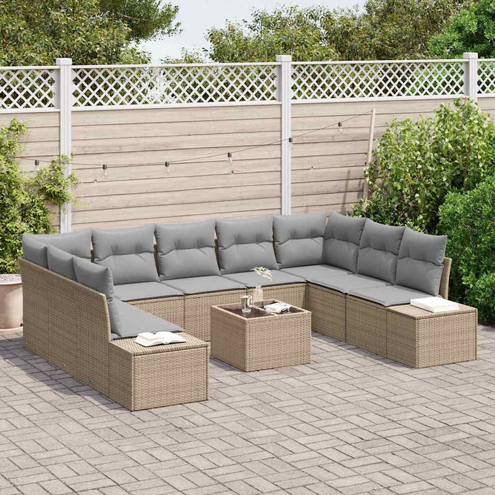 Havesofa Sæt med pude 10 pcs Beige polyrattan