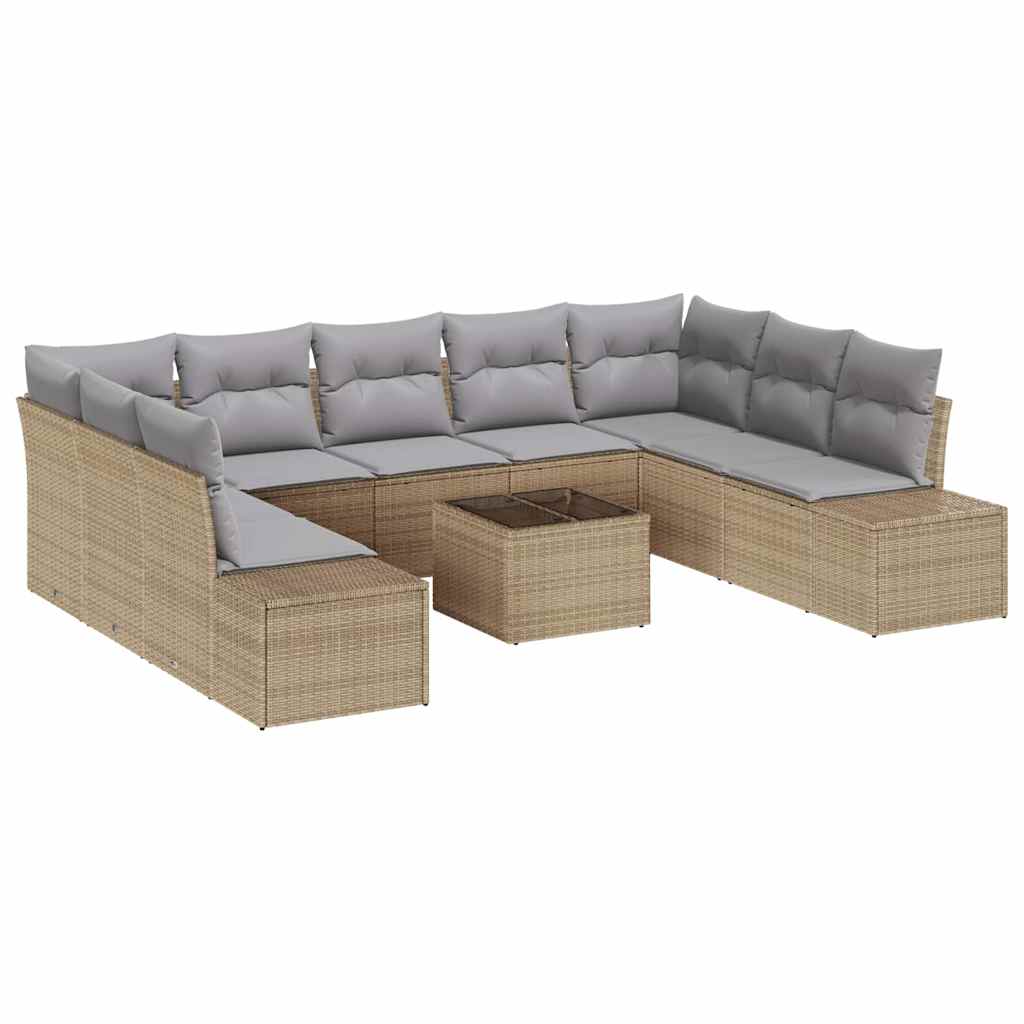 Havesofa Sæt med pude 10 pcs Beige polyrattan