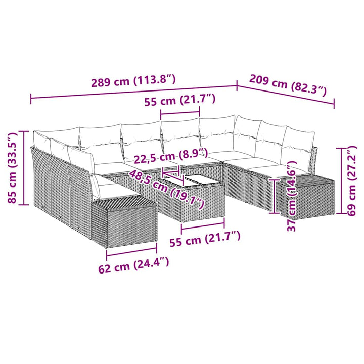 Havesofa Sæt med pude 10 pcs Beige polyrattan