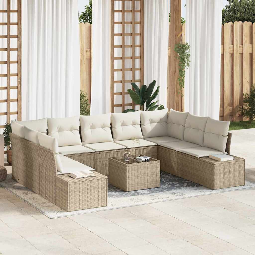 Havesofa Sæt med pude 10 pcs Beige polyrattan